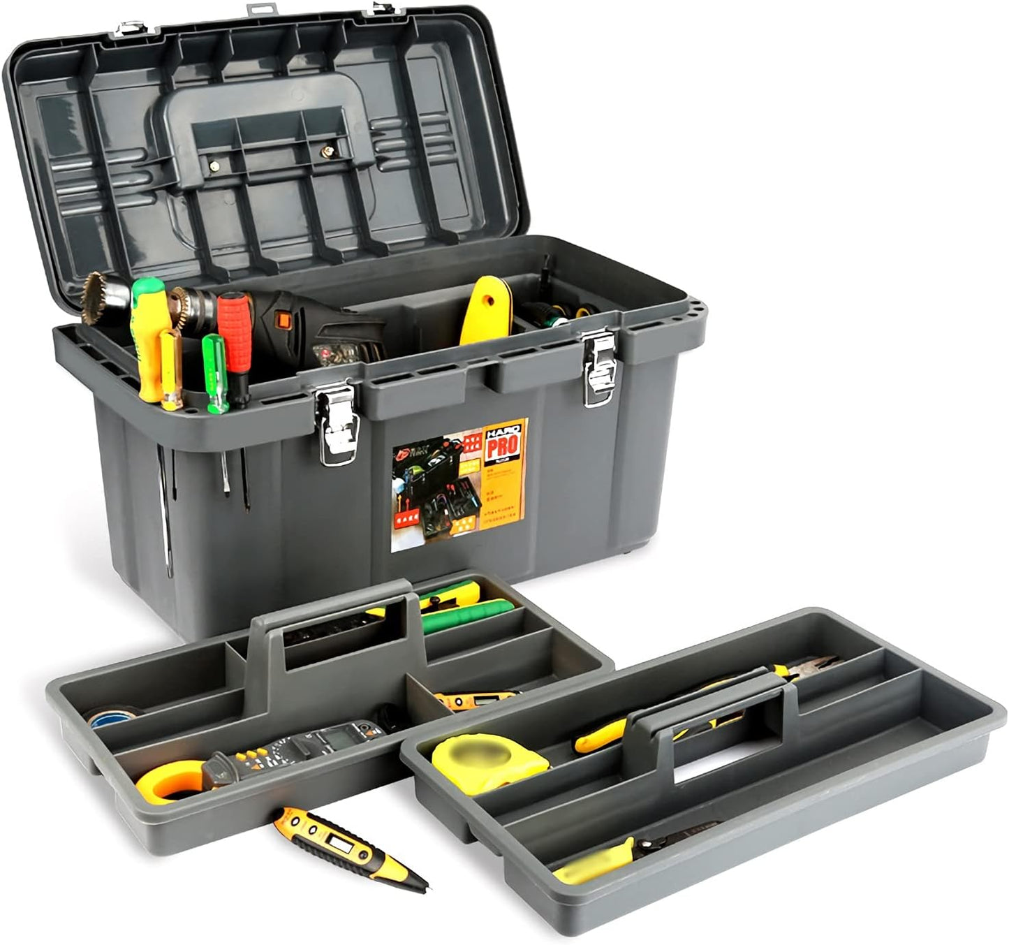 GENERIC Boîte à Outils En Plastique Boîte De Rangement Robuste Avec Plateau De Rangement Amovible Poignée Loquet Métallique Sécurisé Pour Réparation De Camion Boîte à Outils étanche Centre De Travai