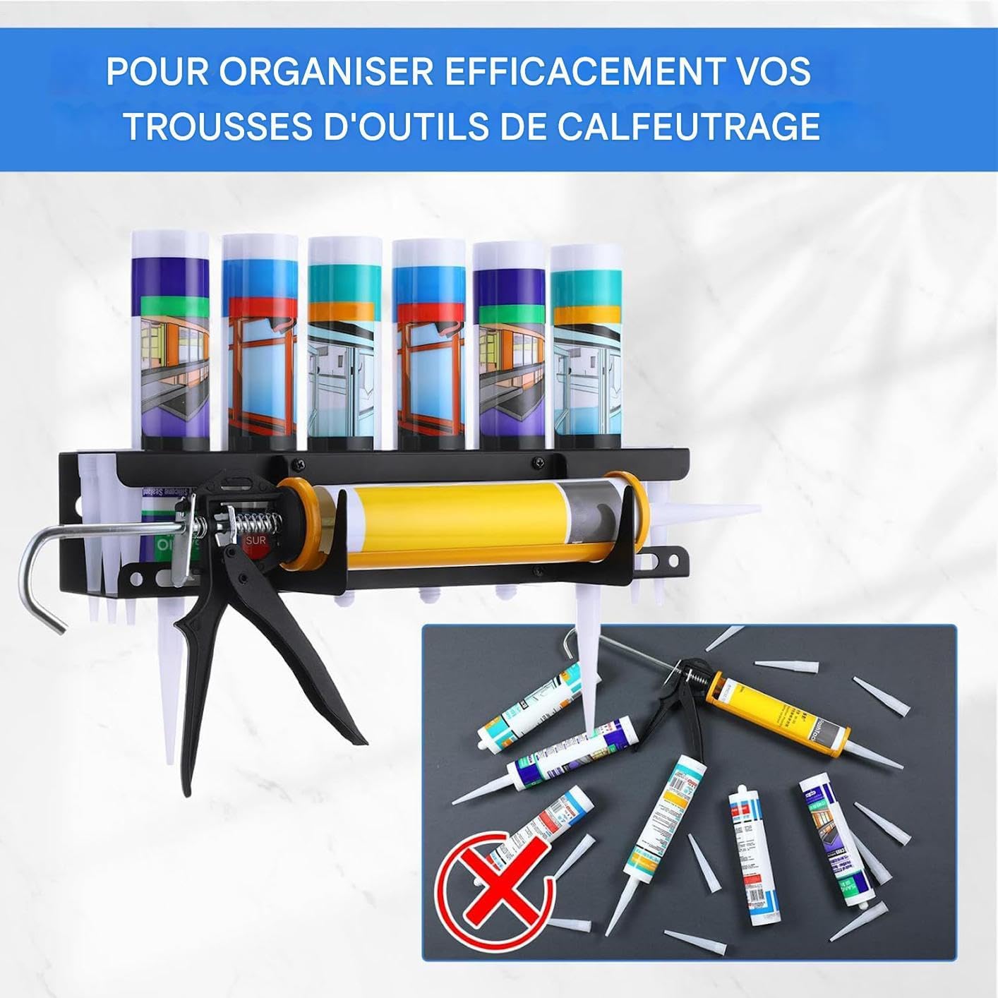  Rangement Pour Embouts De Colle - Organisateur Mural Pour Tubes De Mastic D'Atelier - Rangement Pour Outils De Professionnels En Rénovation Et Maintenance
