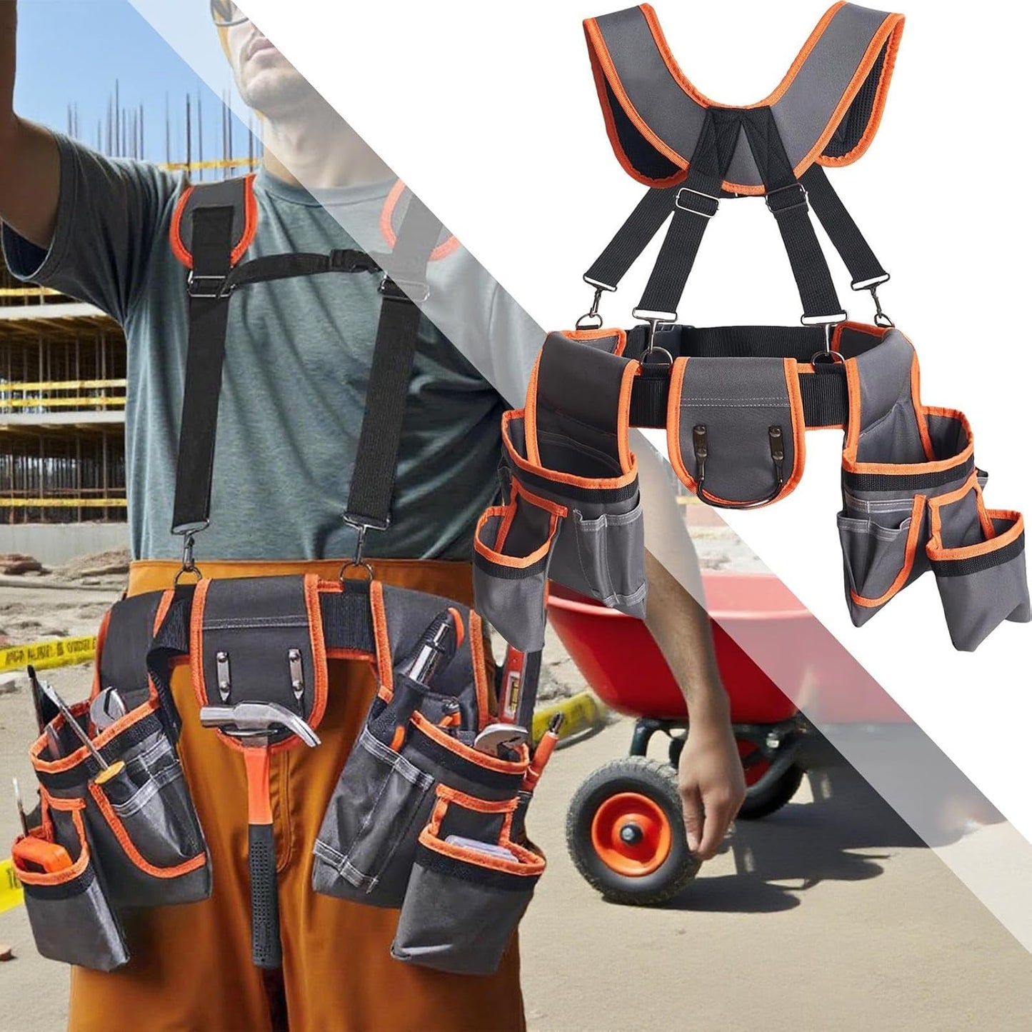  Ceinture Porte-Outils Pour Charpentier - Baudrier Utilitaire | Sacoches Ajustables à Bretelles Avec 19 Poches Pour Chantier Bricolage Et Tâches Électriques
