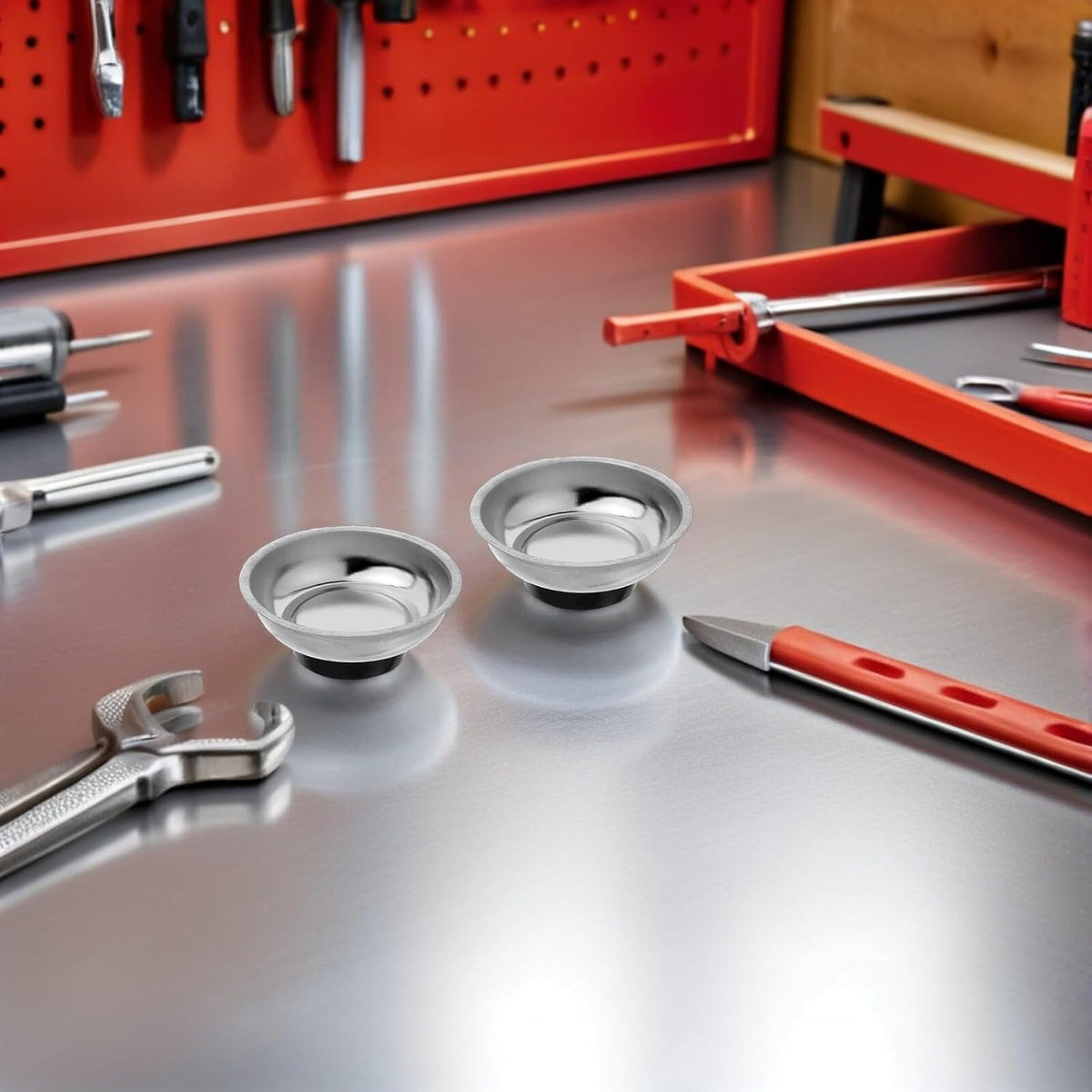  Ciieeo Plateau à Outils Magnétique Rond En Acier Inoxydable Argenté 3pcs Base Magnétique Pour Rangement Facile De Pièces Et Boulons Sur Établi