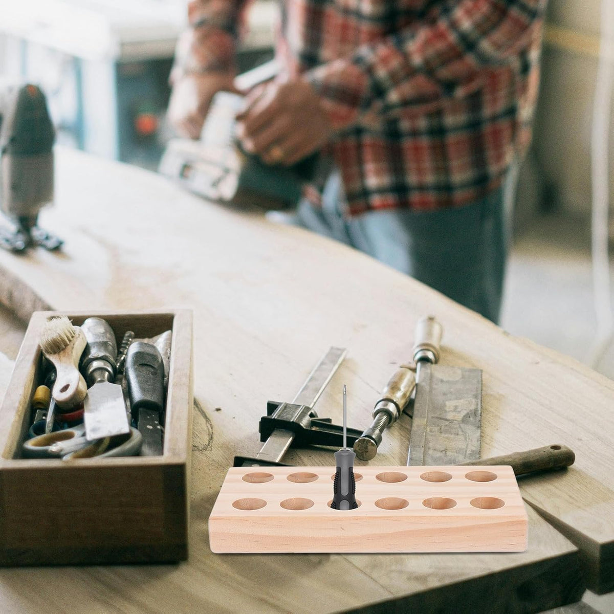  STOBAZA Porte-Outils En Bois Pour Pinces De Précision Et Accessoires, Support De Rangement Compact Pour Atelier De Bricolage Et Travaux Manuels
