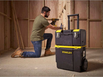  Stanley 1-70-326 Servante Compacte 3 En 1 - Boite À Outils Détachable - 2 Organiseurs Sur Le Couvercle - Bac Pour Électroportatif - Polypropylène Résistant - Poignée Télescopique - 630 X 475 X 284Mm Noir