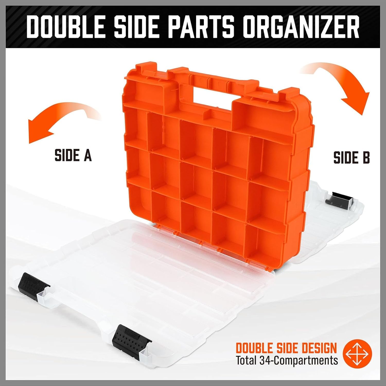 GENERIC Petite Boîte à Outils – Portable Double Face 34 Compartiments – Récipient De Quincaillerie Avec Couvercle Transparent | Pour Garage, Maison, Atelier, , Perceuse, Douille, électronique