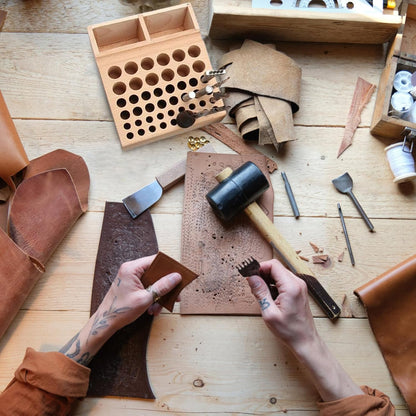 GENERIC Boîte à Outils,Stand à Perforation En Cuir | Boîte De Rangement En Bois Pour Outils En Cuir,Usage Domestique Et Artisanal Pour Les Femmes Et Les Hommes