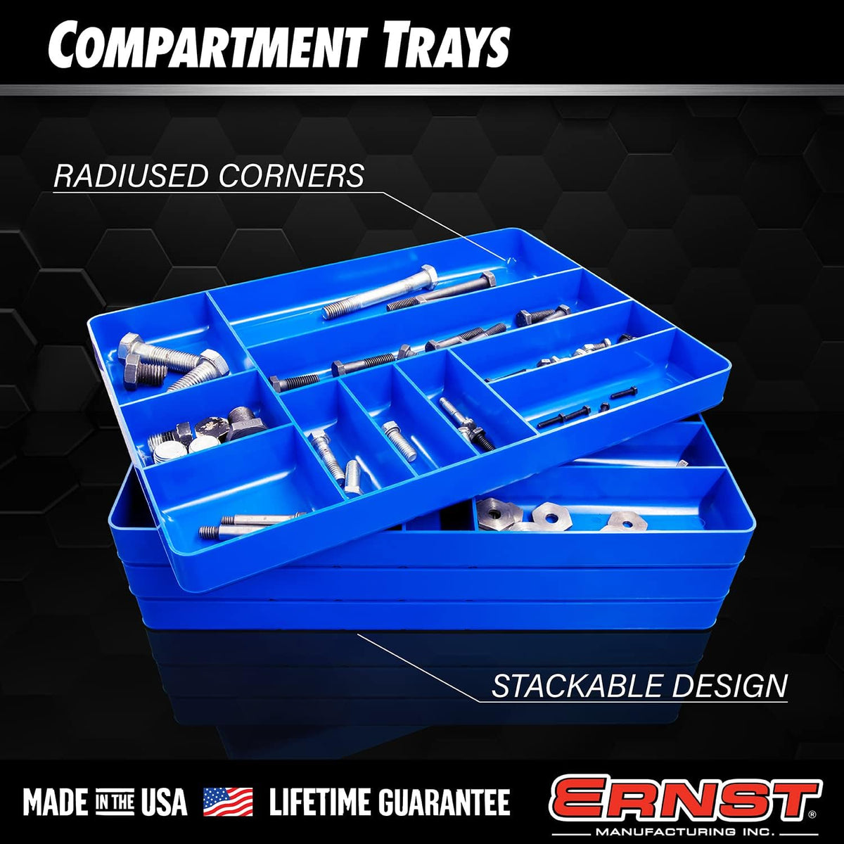  Ernst MFG Organiseur De Tiroir à 10 Compartiments : Plateau Empilable Robuste Pour L'organisation Des Outils De Garage Automobile – Boîte à Outils Discrète – Écrous Et Boulons, Outils, Pièces, Facile