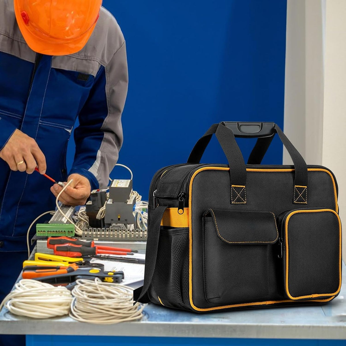  Sac à Outils En Toile Pour électricien, Sac Fourre-tout Robuste De Grande Capacité, Organiseur Portable épais, Bandoulière, Design Résistant à L'eau Pour Homme, Construction, Entretien, Chantier