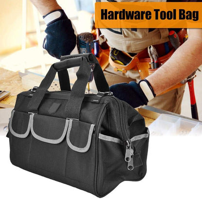  Sac à Outils 35cm Avec Base Étanche & Bandoulière | Organisateur D'Outils Robuste En Tissu Oxford Pour Électricien & Bricolage, Gris