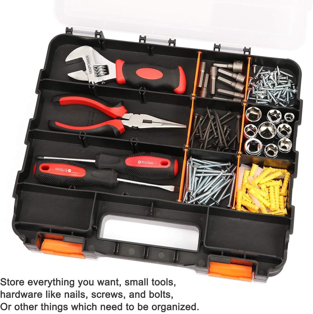 GENERIC Petite Boîte à Outils, Double Face, 34 Compartiments, Rangement Compact Pour Appareils électroniques, Organiseur Avec Couvercle Transparent, Accessoire D'atelier Avec Plusieurs Sections, Utilisation