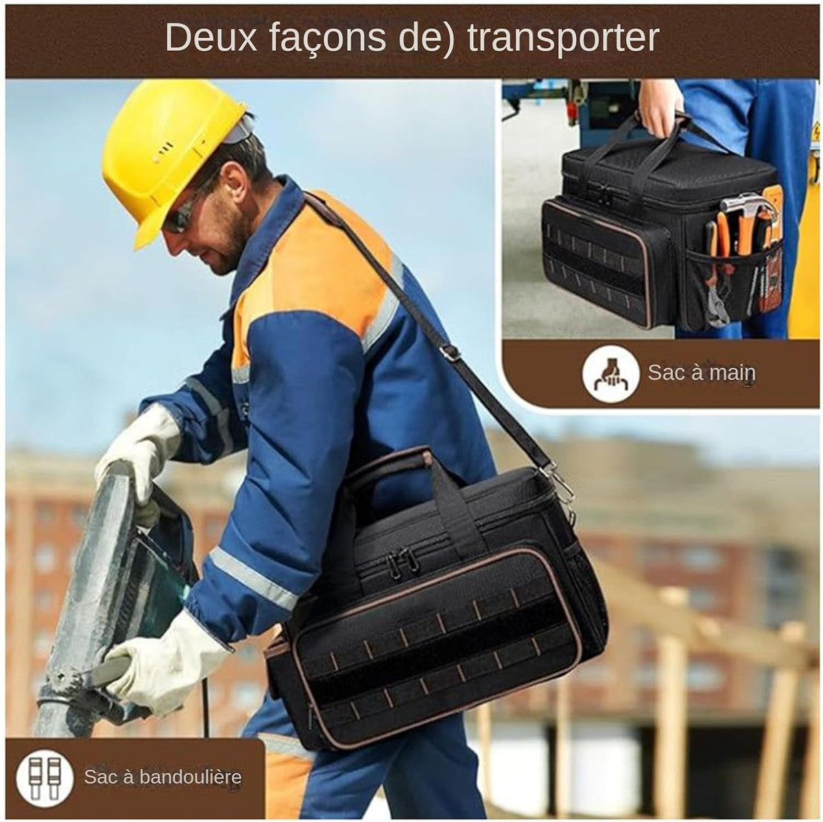  Sac à Outils D'Électricien | Grande Capacité Avec Poche Boîte, Ceinture Et Poignée Rembourrée - Sacoche Portable De Rangement Pour Outils | Pour Électricien Mécanicien Menuisier Construction Père Trav