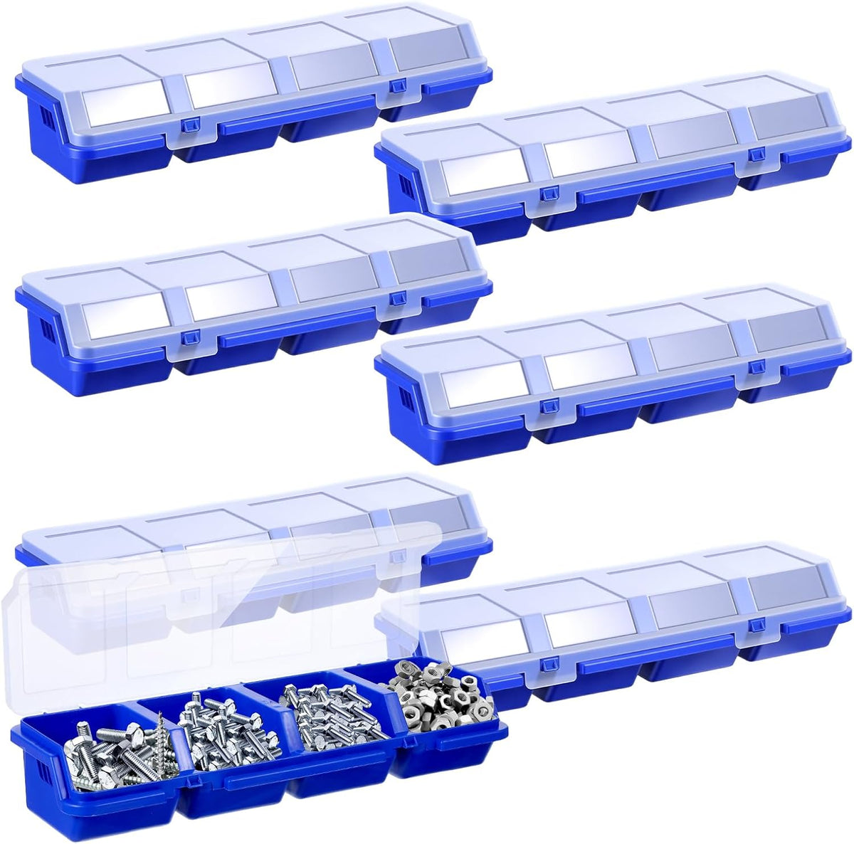  Yuanchu Lot De 6 Boîtes De Rangement à Vis Avec Couvercles, Empilables En Plastique, Bacs De Rangement, Compartiments Pour Garage, Ongles, Outils, Chariot, établi, Tiroirs