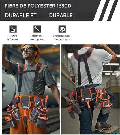  Ceinture À Outils - Ceinture Utilitaire,Sac De Travail Réglable Avec Bretelles Et 19 Poches Pour Projets De Bricolage, Plomberie Et Électricité