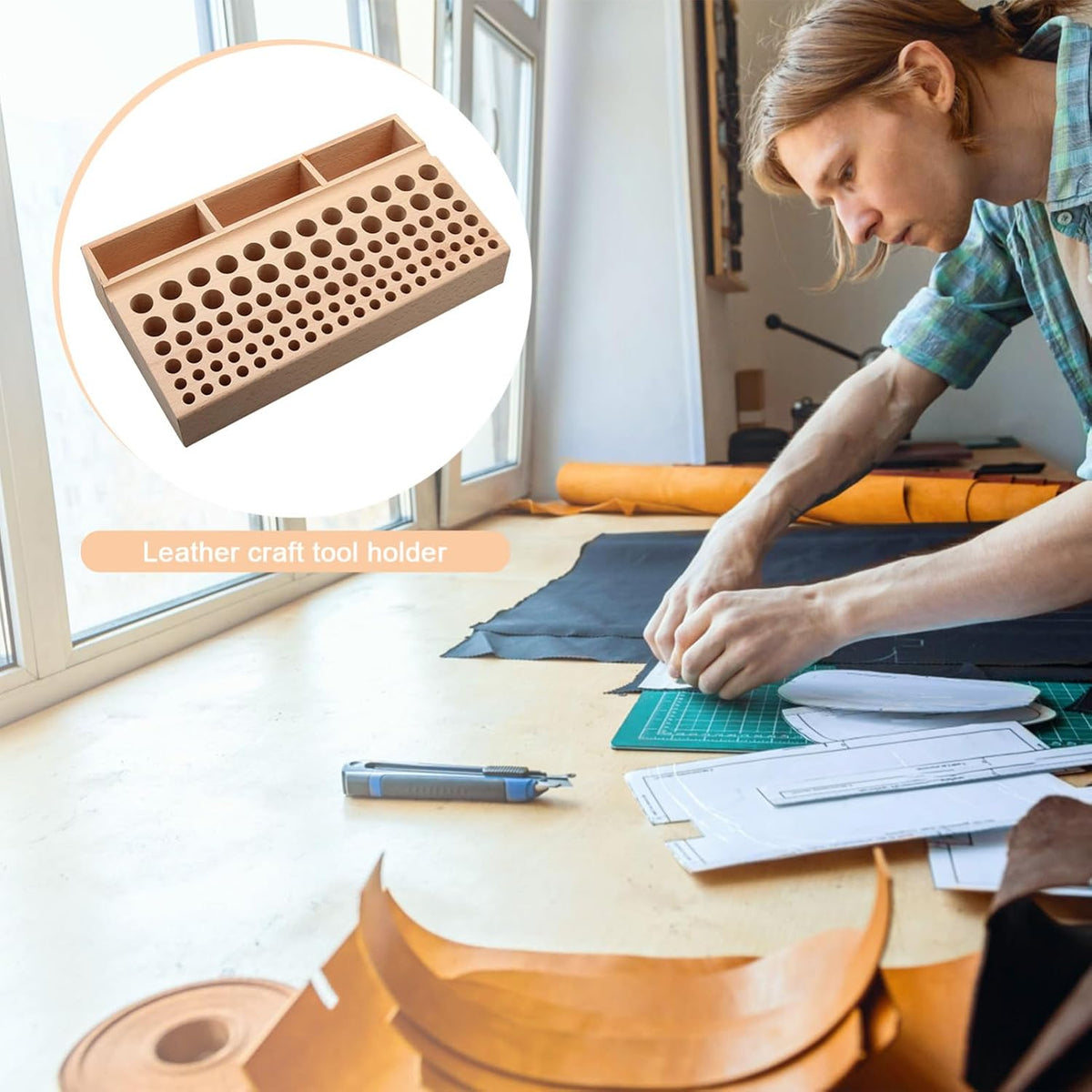  Support De Rangement Pour Outils,Support En Hêtre à Fentes Pour Emporte-Pièces | Boîte De Stockage Pour Outils En Cuir,pour La Maison, Les Professionnels, Cadeau Femmes Et Amis, Travail Intérieur Et