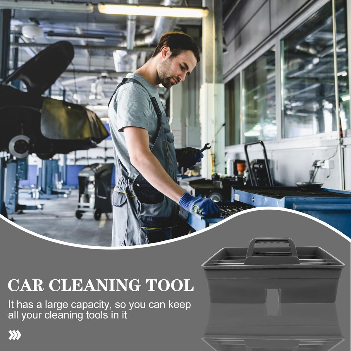  Cabilock Boîte De Rangement Portable En Plastique Gris Avec Poignée Organisateur D’Outils De Nettoyage Multifonction Pour Maison Et Voiture Étui De Transport Résistant Aux Chocs