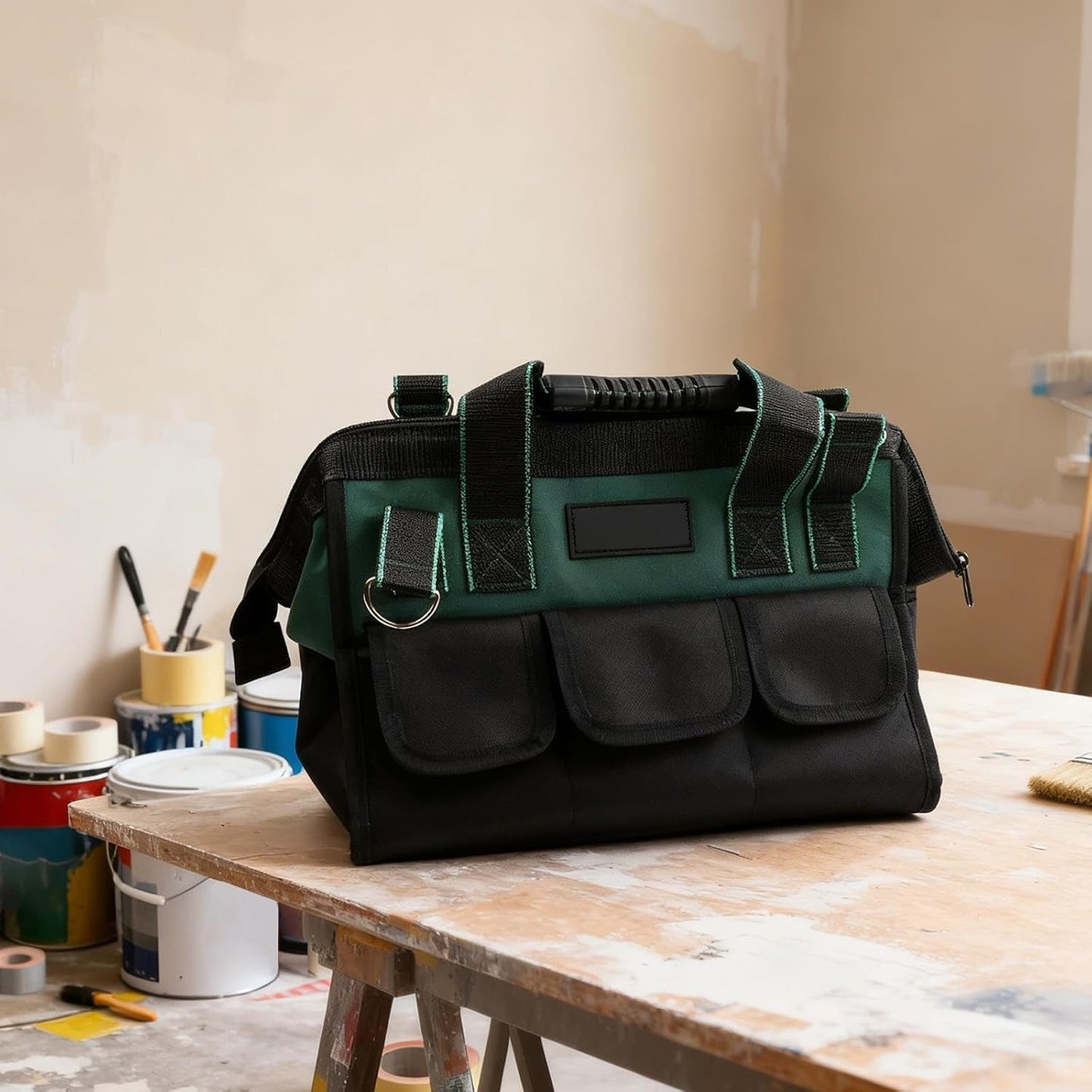  Sac à Outils Robuste Vert De 40,6 Cm Avec Plusieurs Compartiments Et Sangle Rembourrée Pour Un Transport Facile (B)