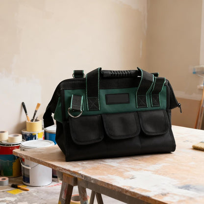  Sac à Outils Robuste Vert De 40,6 Cm Avec Plusieurs Compartiments Et Sangle Rembourrée Pour Un Transport Facile (B)