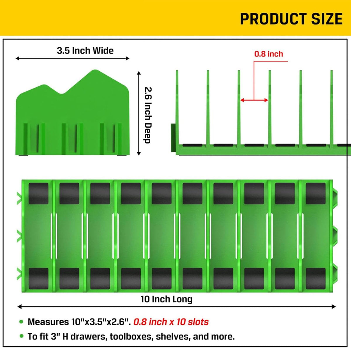  Support De Pince Pour Tiroir à Outils, 10 Pinces à Outils, Base En Caoutchouc Antidérapant, Rangement Robuste Pour Boîte à Outils, Intérieur, Garage, Outils, Jaune, Bleu, Vert 25,4 Cm