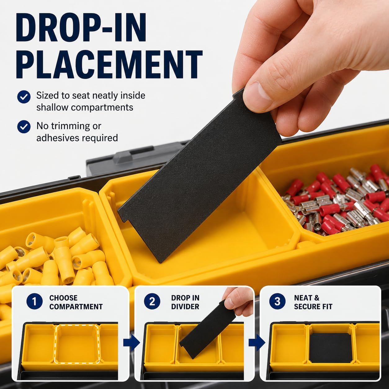  Sous-séparateurs De Rangement Compatibles Avec La Mallette à Outils Stanley Shallow Pro Parts – Inserts De Poubelle Ajustés Avec Précision | Lot De 3 Sections Personnalisées Pour Le Tri