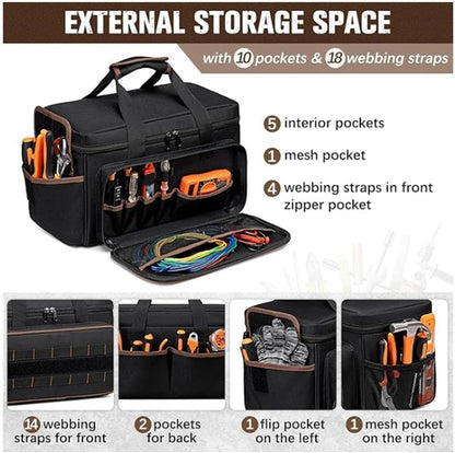 GENERIC Sac à Outils D'électricien | Bandoulière Réglable De Grande Capacité, Organisation Portable Pour Rangement D'outils – Pour électricien, Mécanicien, Charpentier, Construction, Voyage, Jardin