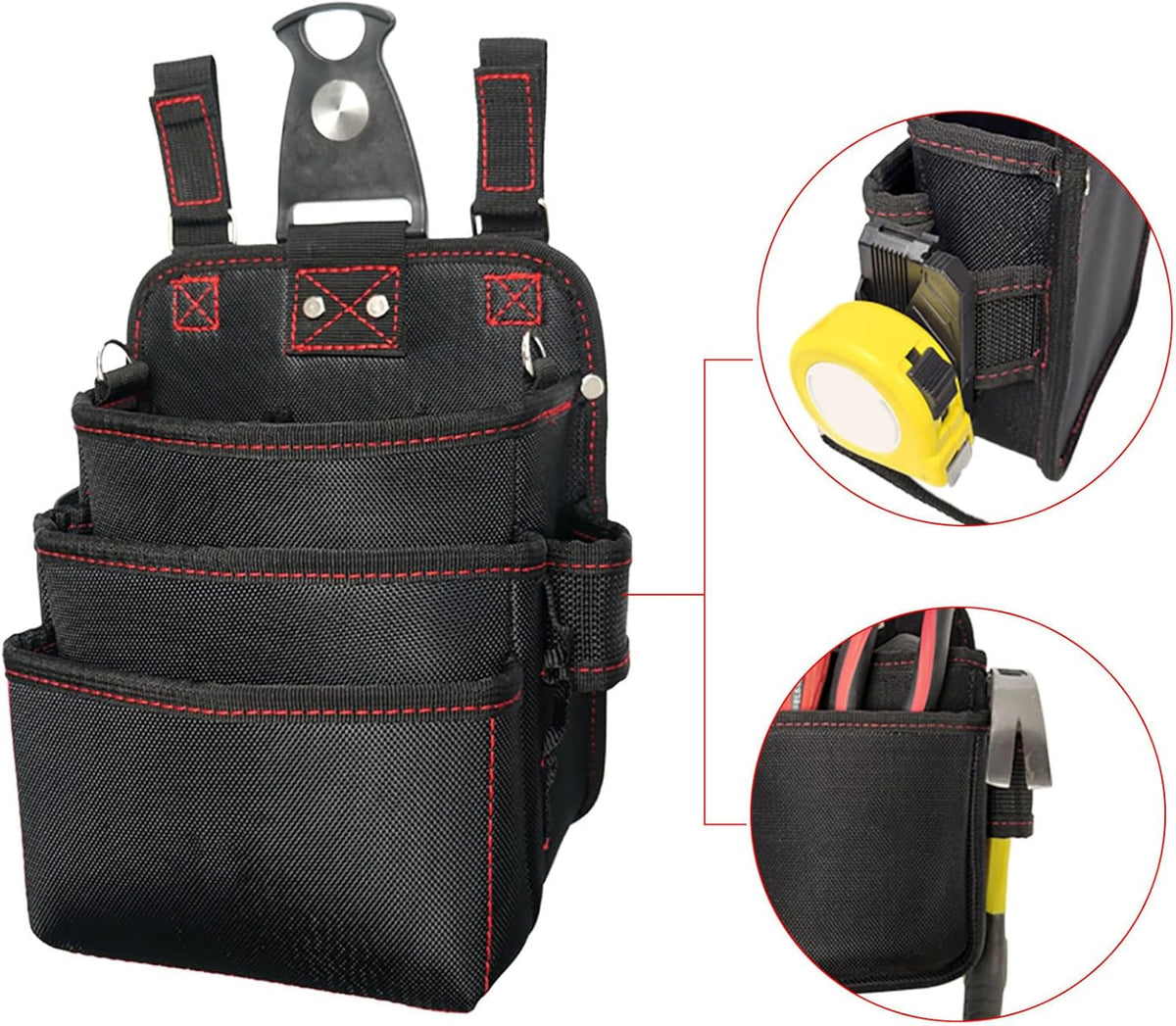  Ceinture Porte-Outil - Organisateur Oxford Imperméable 3 Couches,Pochette Ceinture Travail,pour Travail Construction Menuiserie Jardin Mécanique Électricité