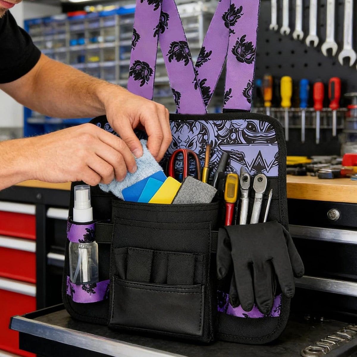 GENERIC Sac à Outils De Voiture – Pochette En Tissu Oxford De Grande Capacité, Bandoulière Amovible, étui Professionnel Pour équipement De Teinture, Fonction D'entretien Du Véhicule, Catégorie De Stockage De