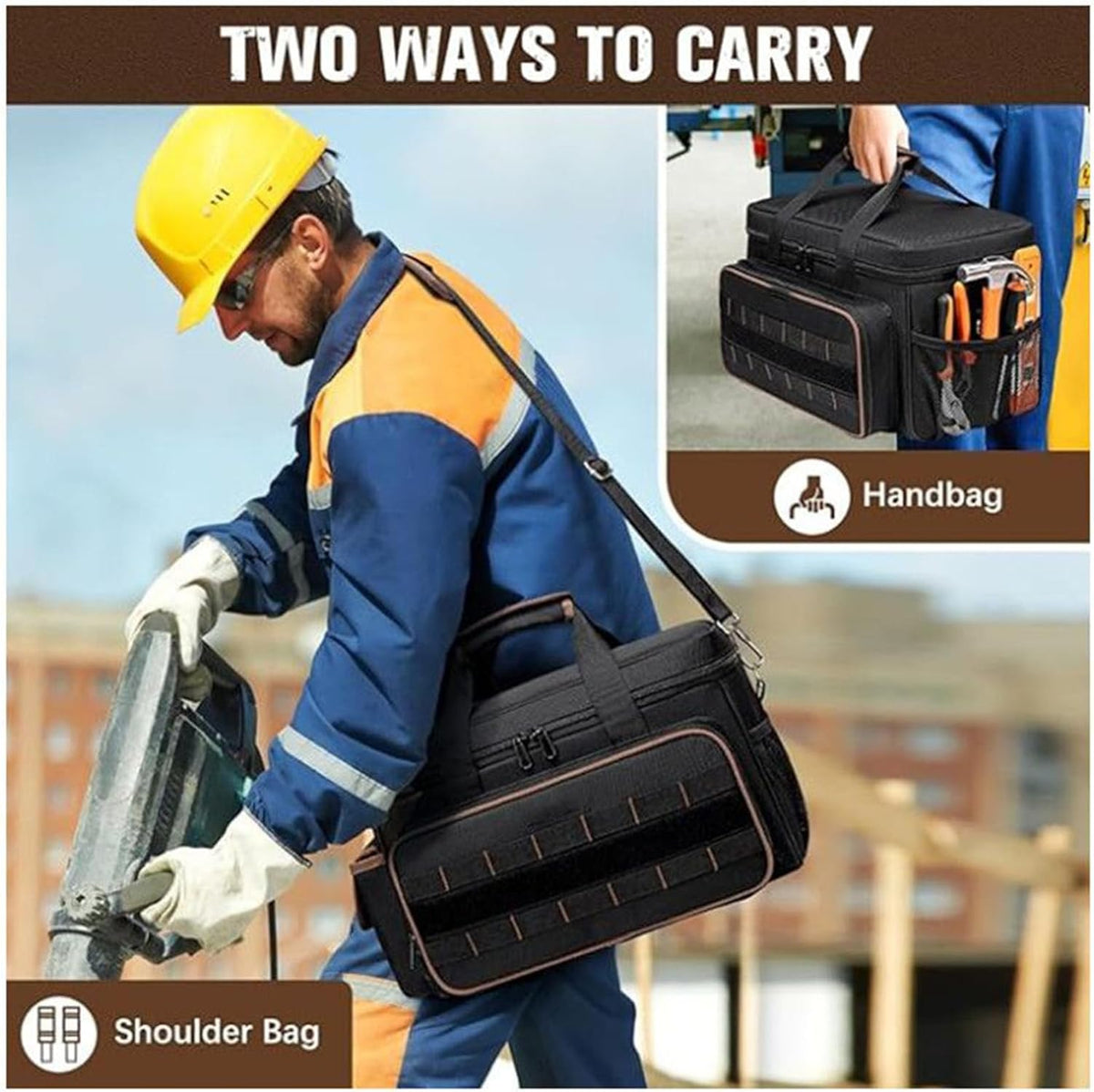 GENERIC Sac à Outils D'électricien | Bandoulière Réglable De Grande Capacité, Organisation Portable Pour Rangement D'outils – Pour électricien, Mécanicien, Charpentier, Construction, Voyage, Jardin