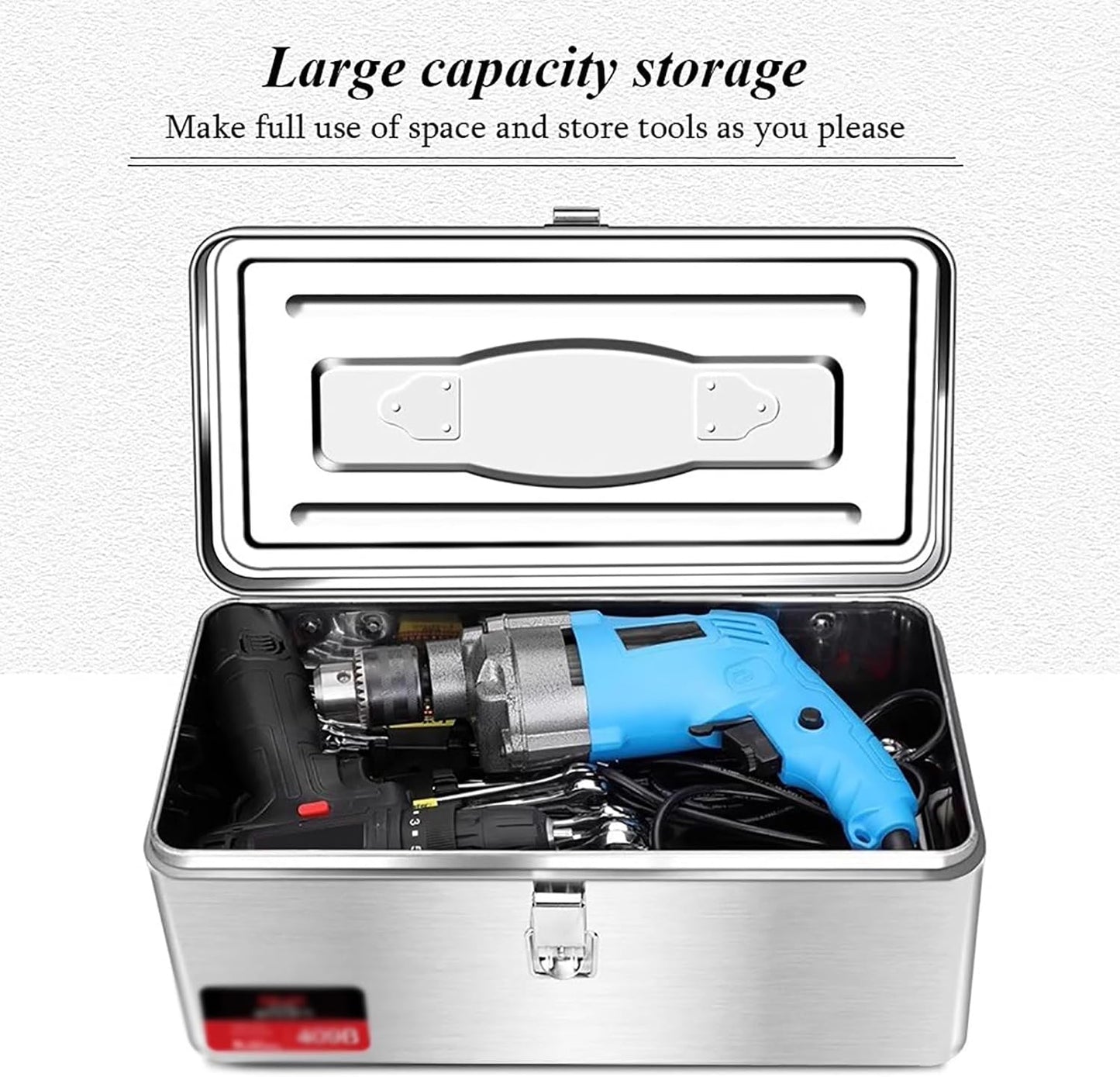  Boîte à Outils Portable En Acier Inoxydable Avec Serrure, Boîte à Outils à 2 Couches Avec Plateau Amovible, Boîte De Rangement De Voiture Avec Poignée Pour Voiture Domestique, Petite Taille