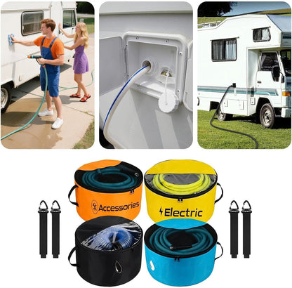  Sac Rangement Pour Tuyau D'Eau Camping-Car,Lot De 4 Organisateurs Imperméables Robustes - Sac Tuyau Évacuation Fenêtre Transparente Double Fermeture Éclair | Pour Câbles Électriques Et Outils