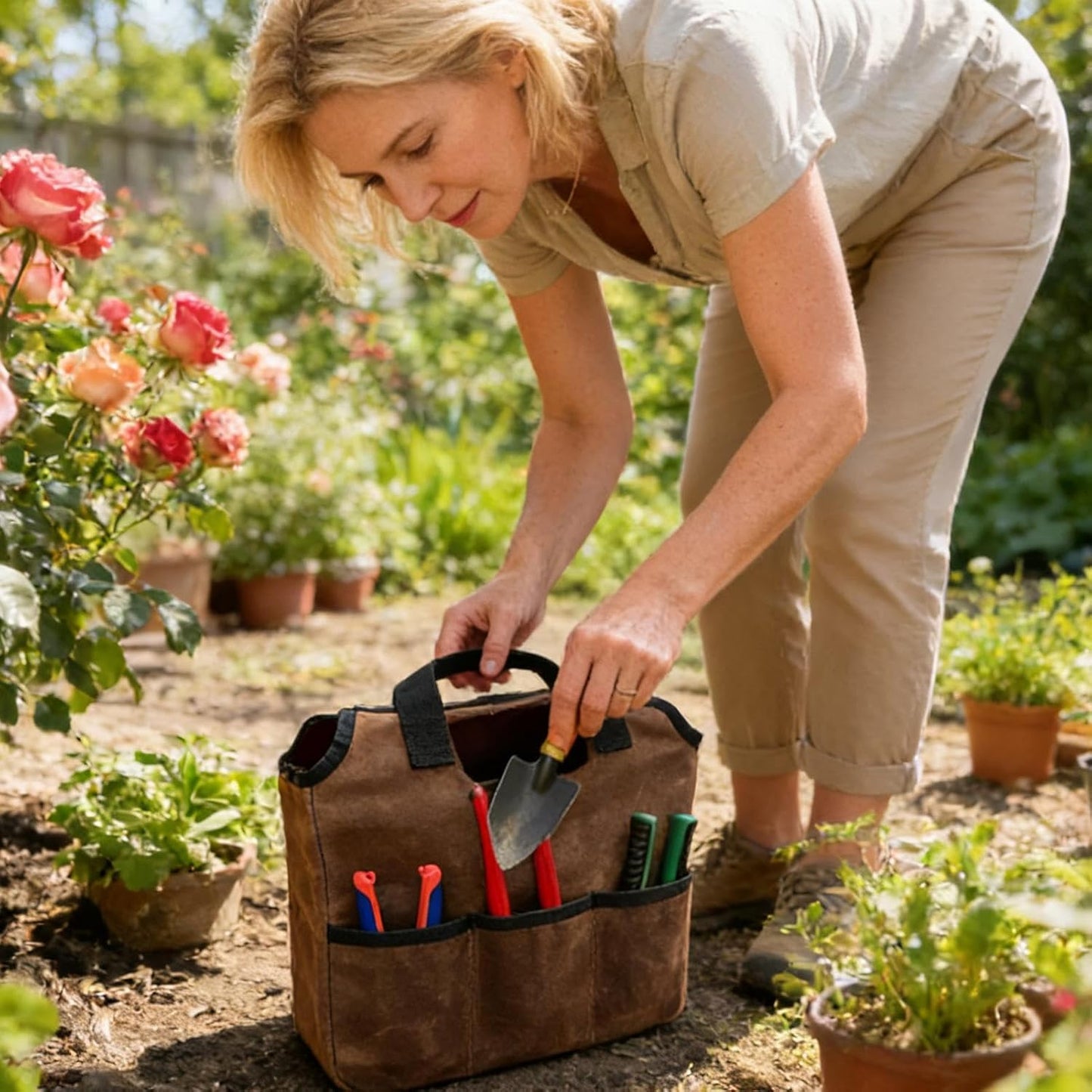  Sac De Jardin, Sac De Transport Avec Poignée Renforcée Et Plusieurs Poches, Organisateur D'outils De Jardin, Pour Débutants, Amateurs, Paysagistes, Hommes Et Femmes, Jardinage En Plein Air