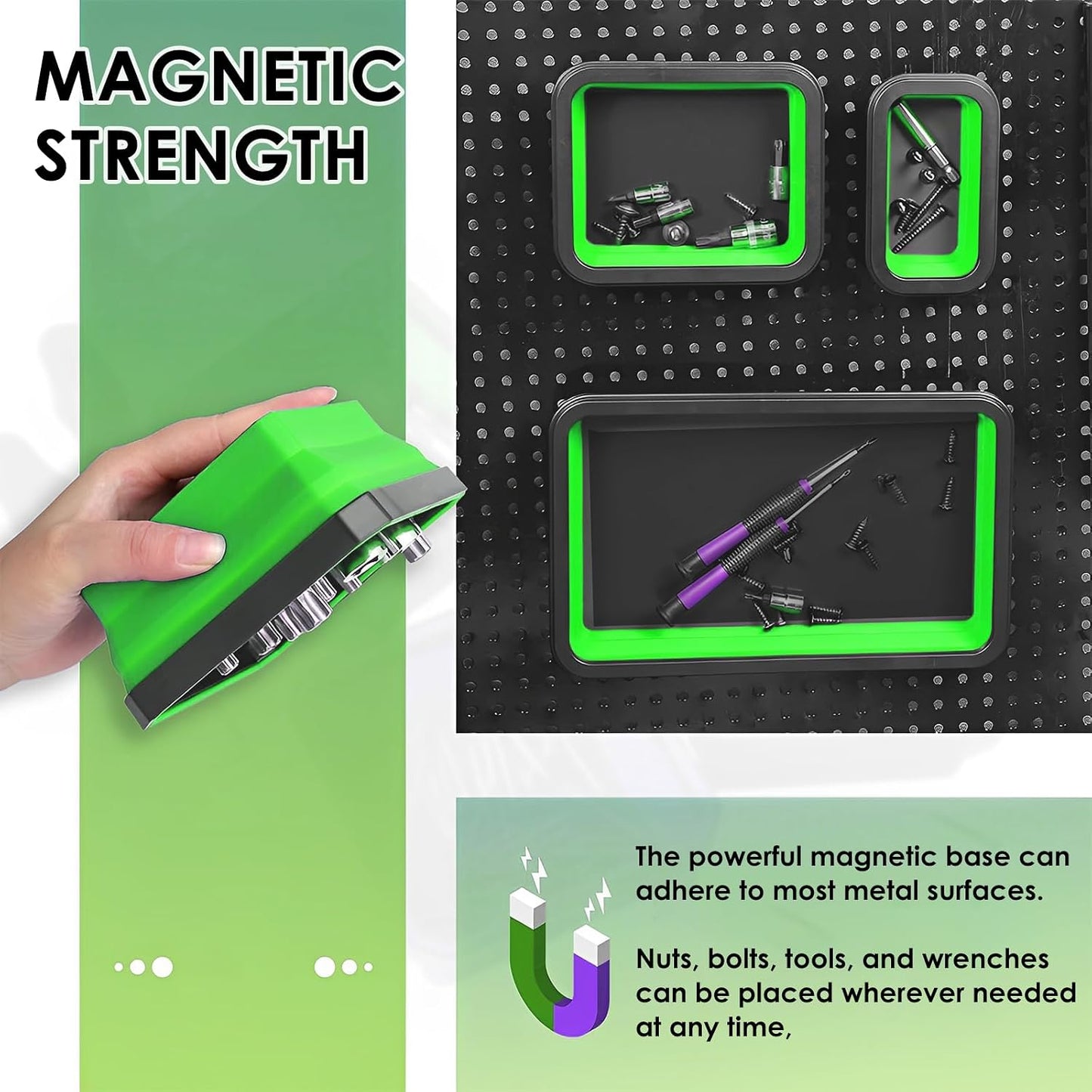  Generic Lot De 3 Plateaux Magnétiques Pliables En Silicone Pour Vis, Boulons, écrous, Rondelles, Broches Et Autres Petites Pièces Métalliques (vert)
