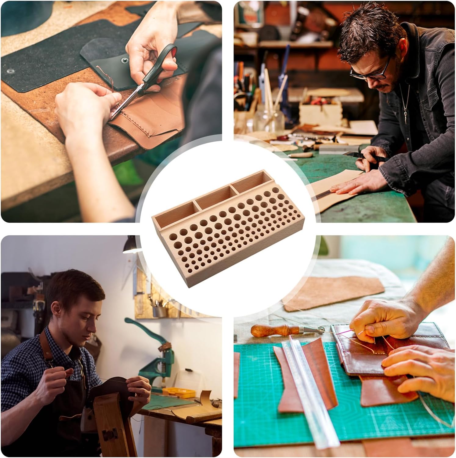  Support De Rangement Pour Outils,Support En Hêtre à Fentes Pour Emporte-Pièces | Boîte De Stockage Pour Outils En Cuir,pour La Maison, Les Professionnels, Cadeau Femmes Et Amis, Travail Intérieur Et