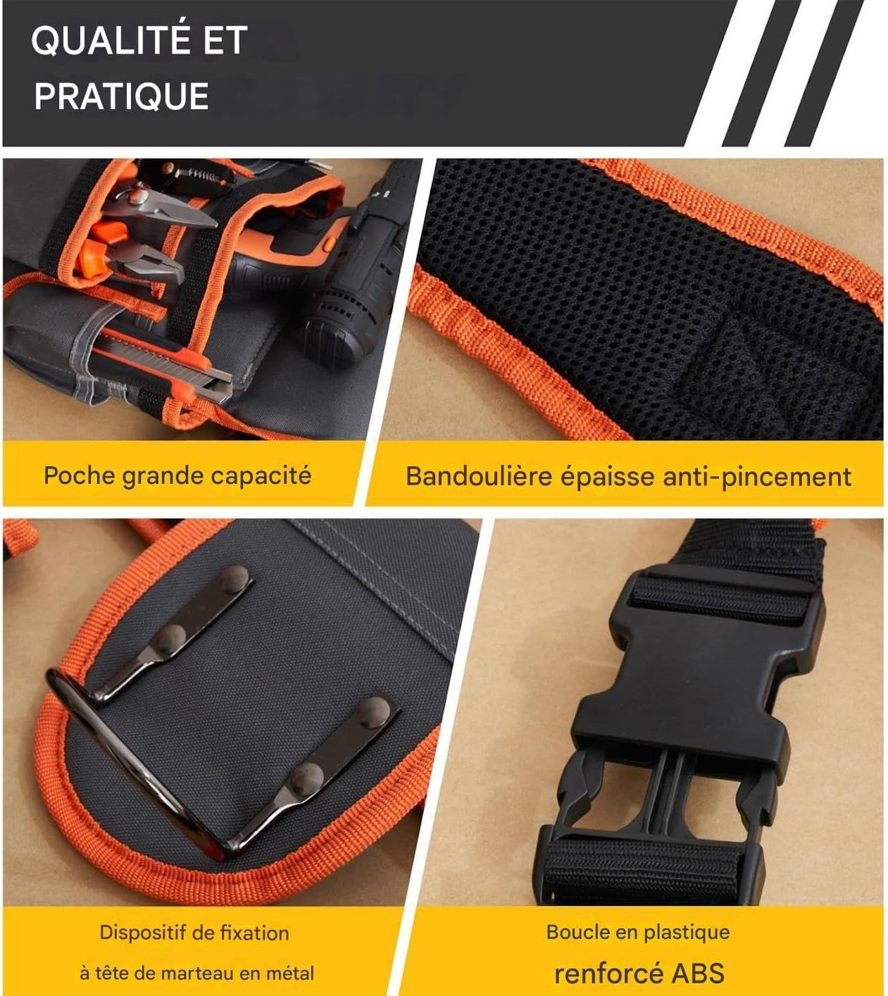  Ceinture à Outils Renforcée - Organisateur De Ceinture Porte-Outils - Ceinturon Réglable Avec Bretelles Et 19 Poches Pour Les Sites De Construction Réparations De Plomberie Installations