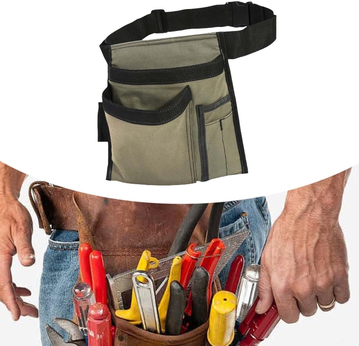  Ceinture Porte-outils Style Tablier D'électricien Avec Poches, En Tissu Oxford, Ajustable Et Légère, Convient Aux Hommes Et Aux Femmes. Couleur, Blanc
