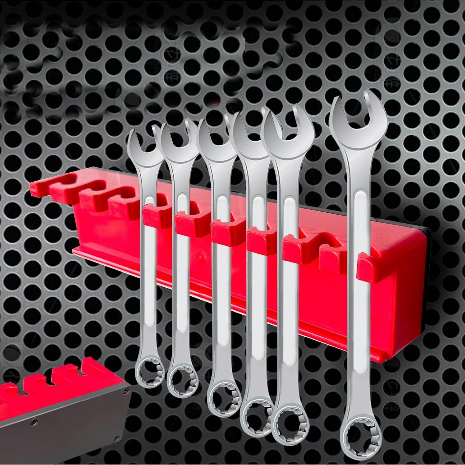  Support De Clé Magnétique Avec Ventouse Puissante Pour 10 à 13 Emplacements, Organiseur D'outils à Main, Rouge Et Noir, Matériau ABS Pour Garage, Atelier, Support Mural Portable Pour Outils à Main
