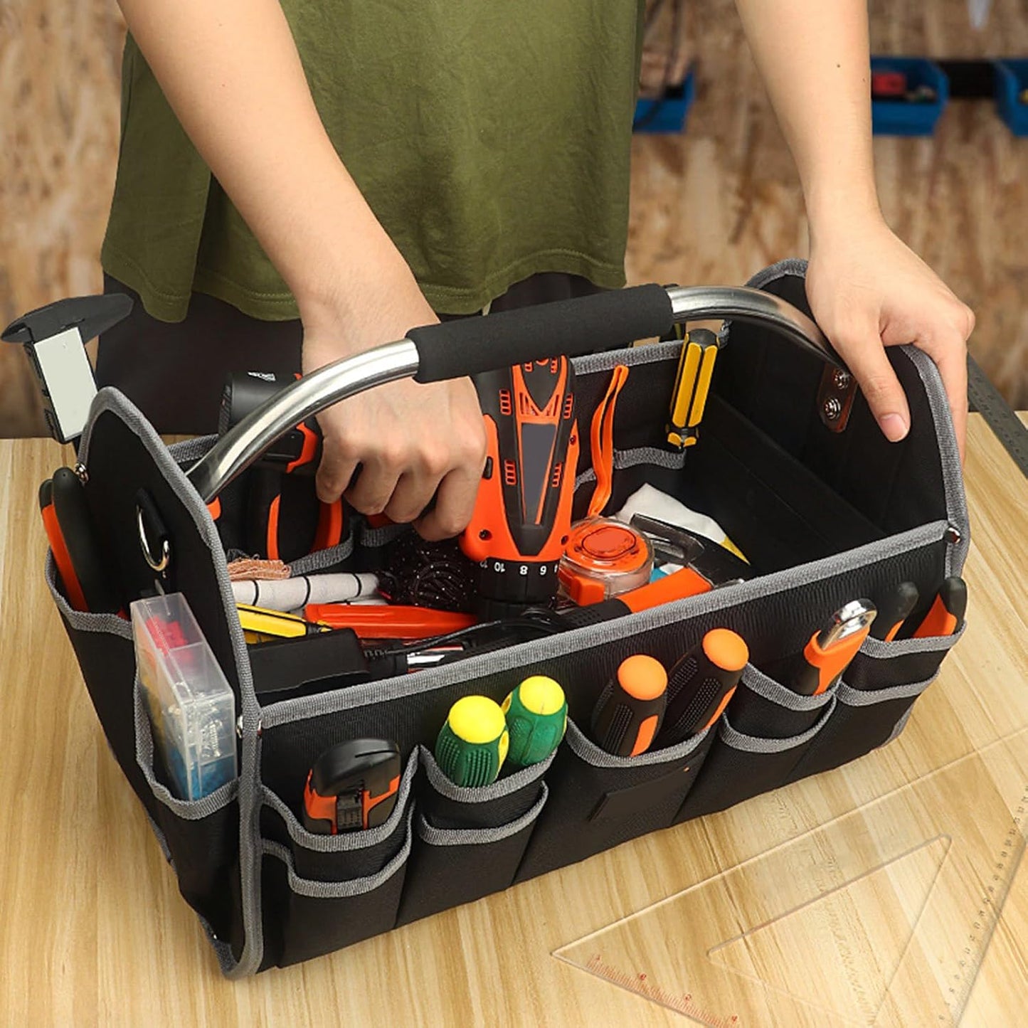  Sacs À Outils À Bouche Large De 16 Pouces Organisateurs Étanche De Capacité Pour Hommes Électricien Charpentier Mécanique Étanche