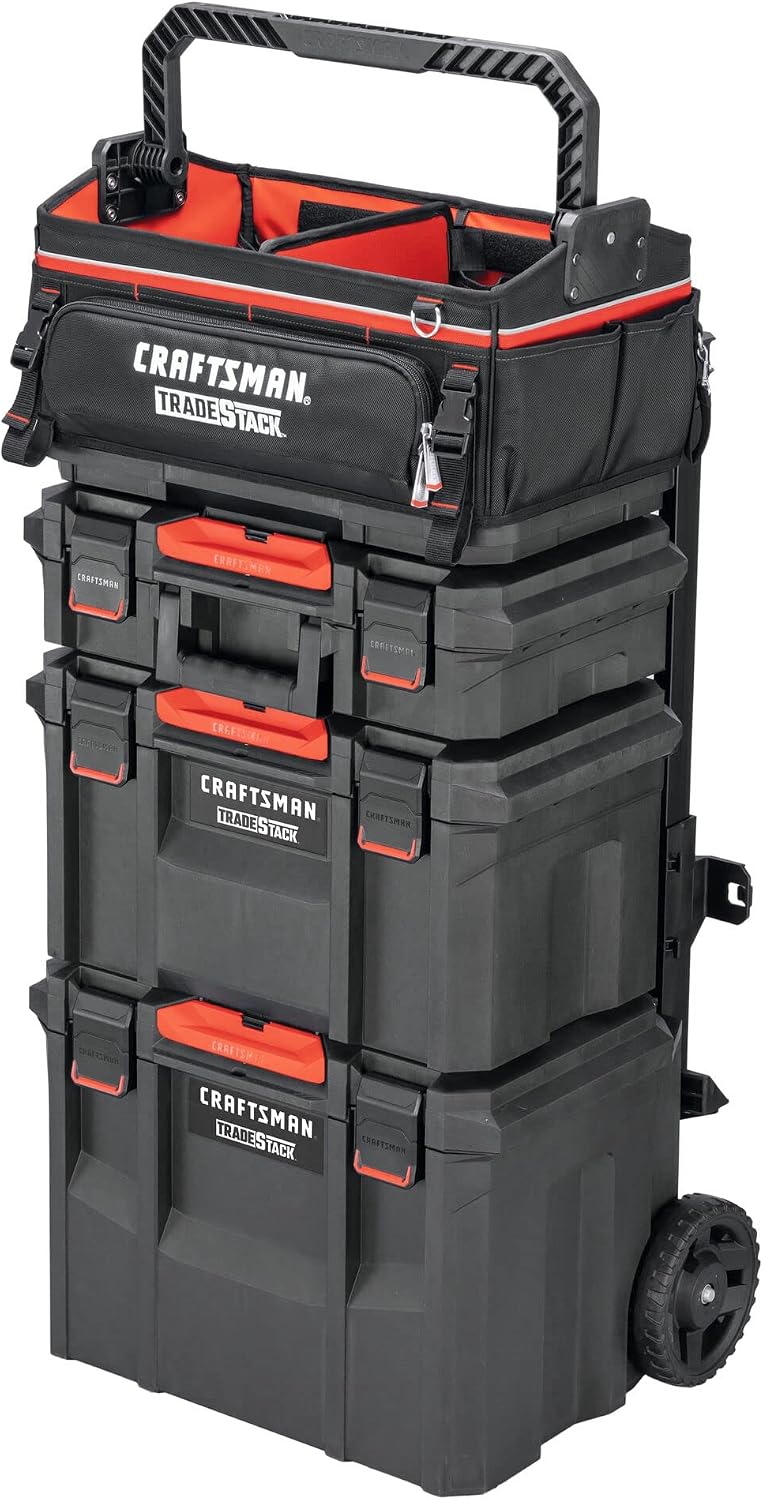  CRAFTSMAN Trade STACK CMST21451 Sac à Outils Avec Fermeture éclair, 56,8 Cm, Polyester, Noir/rouge