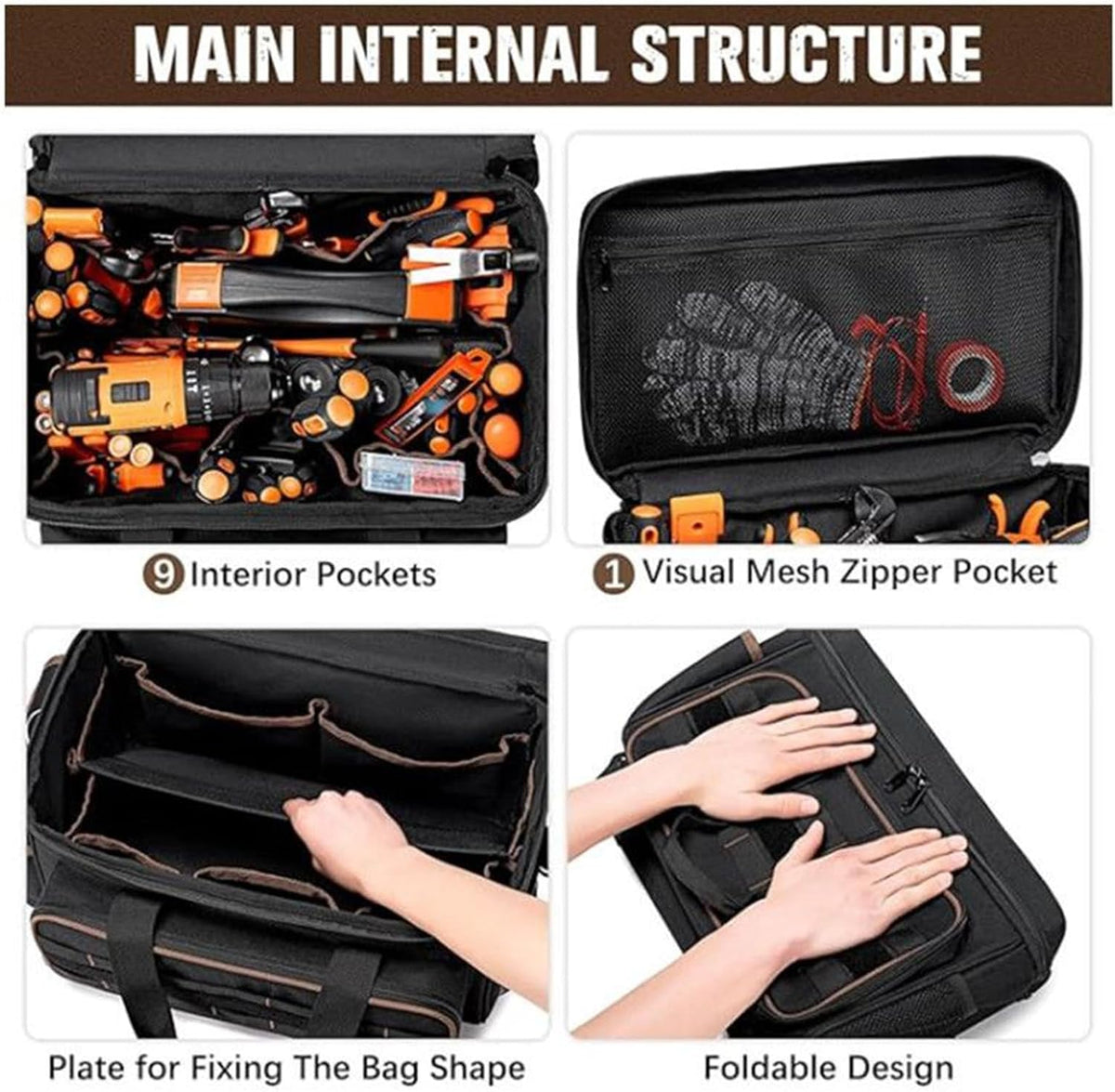 GENERIC Sac à Outils D'électricien | Bandoulière Réglable De Grande Capacité, Organisation Portable Pour Rangement D'outils – Pour électricien, Mécanicien, Charpentier, Construction, Voyage, Jardin