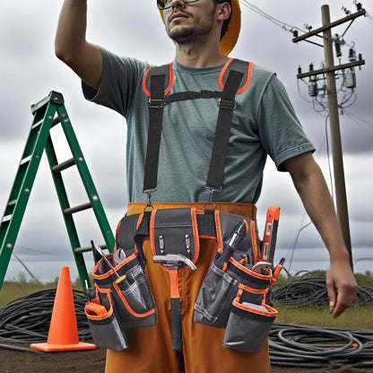  Ceinture À Outils - Ceinture Utilitaire,Sac De Travail Réglable Avec Bretelles Et 19 Poches Pour Projets De Bricolage, Plomberie Et Électricité