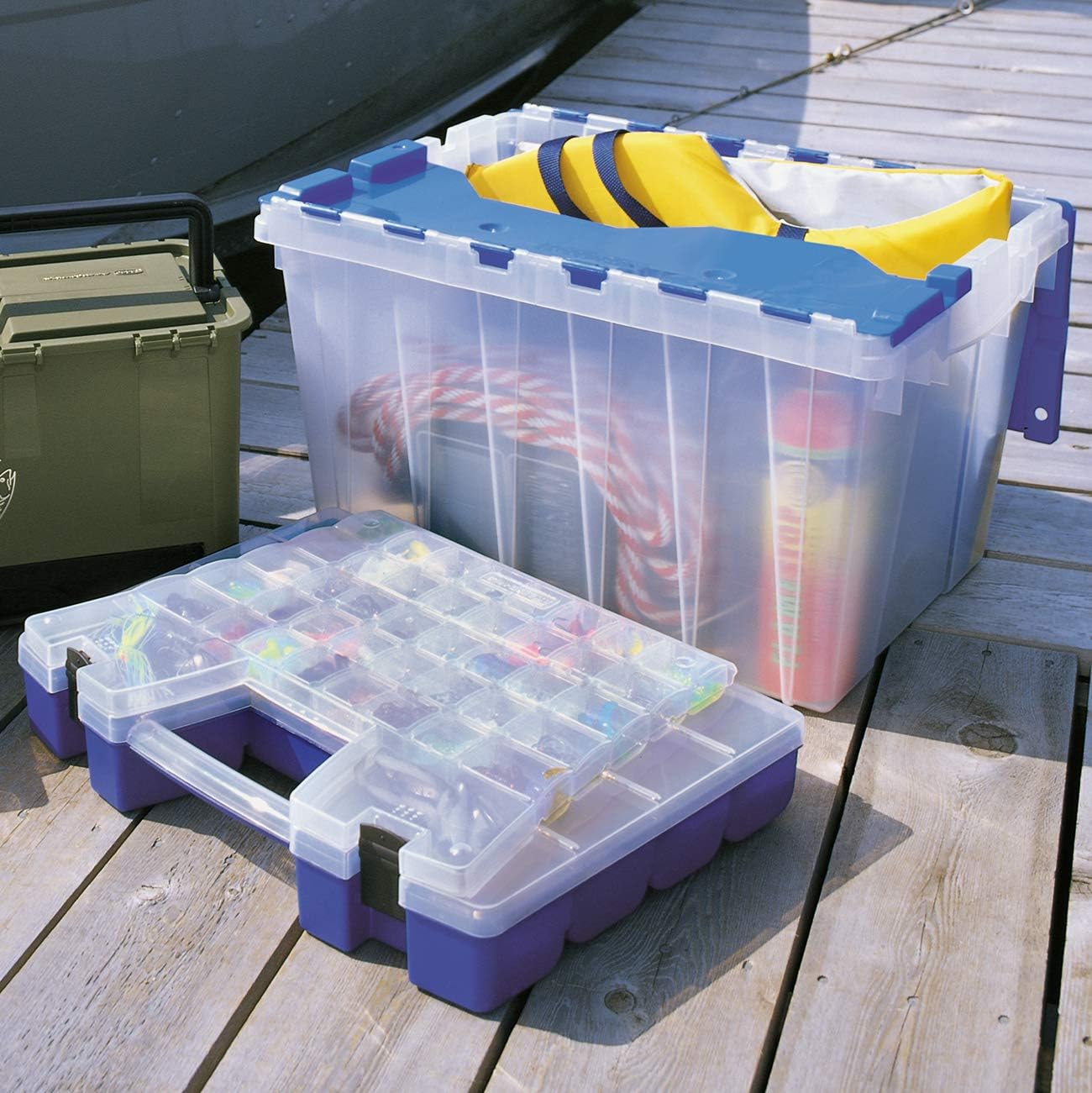  Akro-Mils 06318 Boîte De Rangement Portable à Compartiments Multiples (45,7 X 33 X 10,2 Cm), Bleu