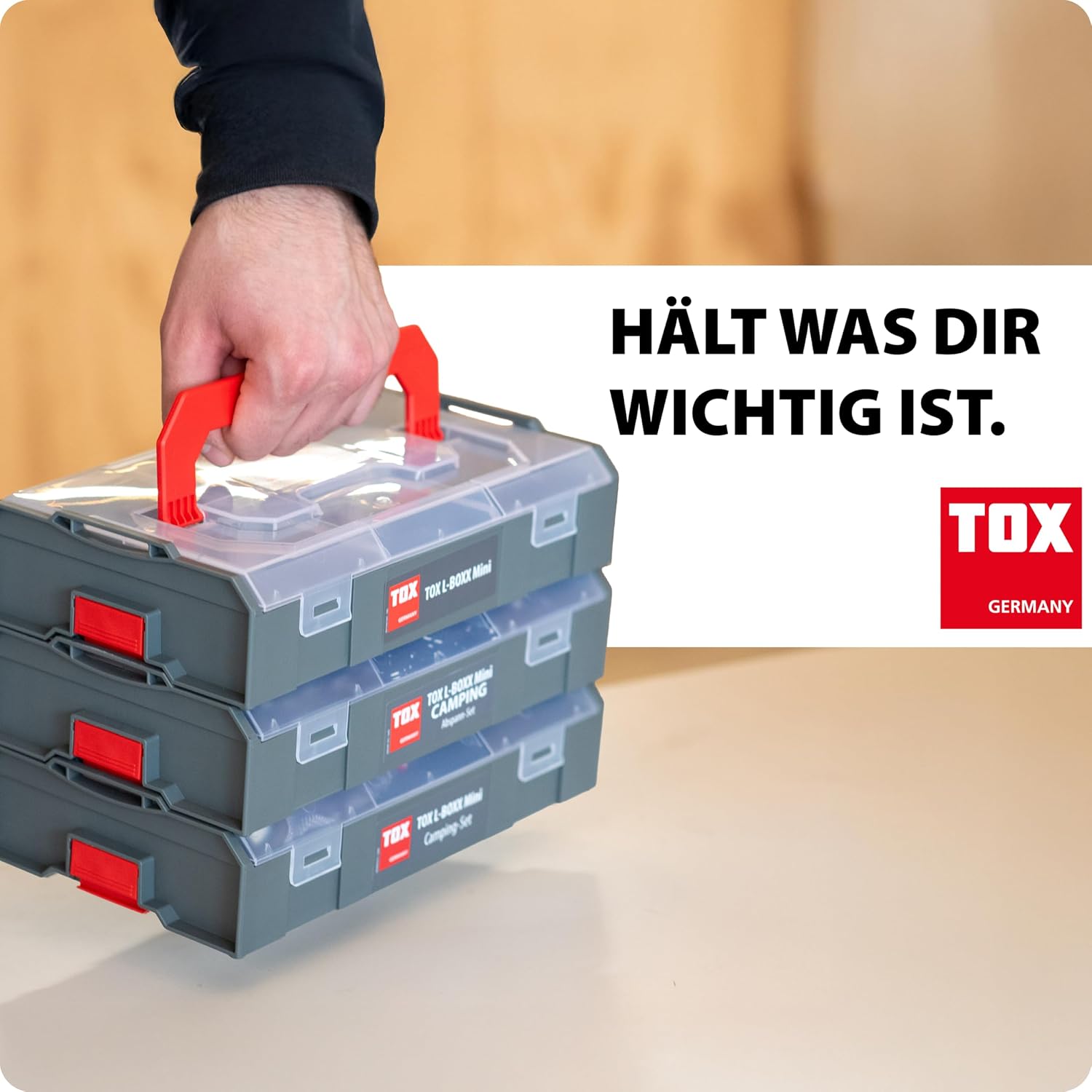  TOX L-BOXX Mini Jeu De Rondelles DIN 9021 (400 Pièces) + Mètre Pliant 2 M Rouge Avec Impression, Rondelles En 6 Tailles Courantes Dans Un Bac De Rangement Adaptable Et Encliquetable, 094909163