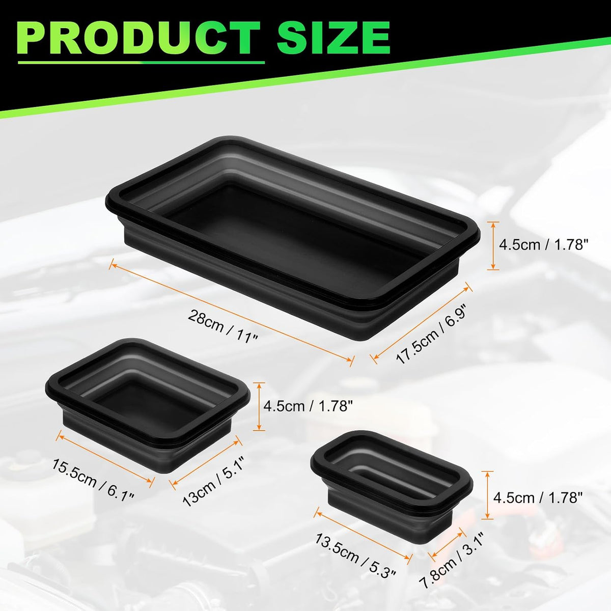  Sourcing Map Lot De 3 Plateaux Magnétiques Pliables De 3 Tailles Différentes Pour Petites Pièces Métalliques Rectangulaires En Silicone Pour Fixer Vis, Boulons, écrous, Rondelles, Broches, Noir