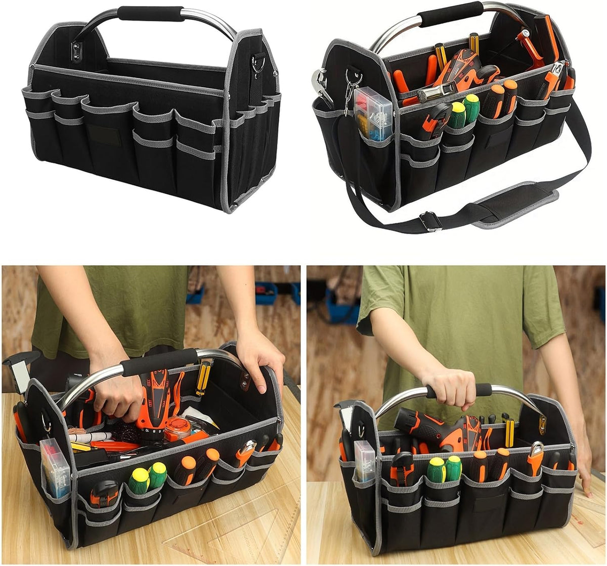  Sacs À Outils À Bouche Large De 16 Pouces Organisateurs Étanche De Capacité Pour Hommes Électricien Charpentier Mécanique Étanche