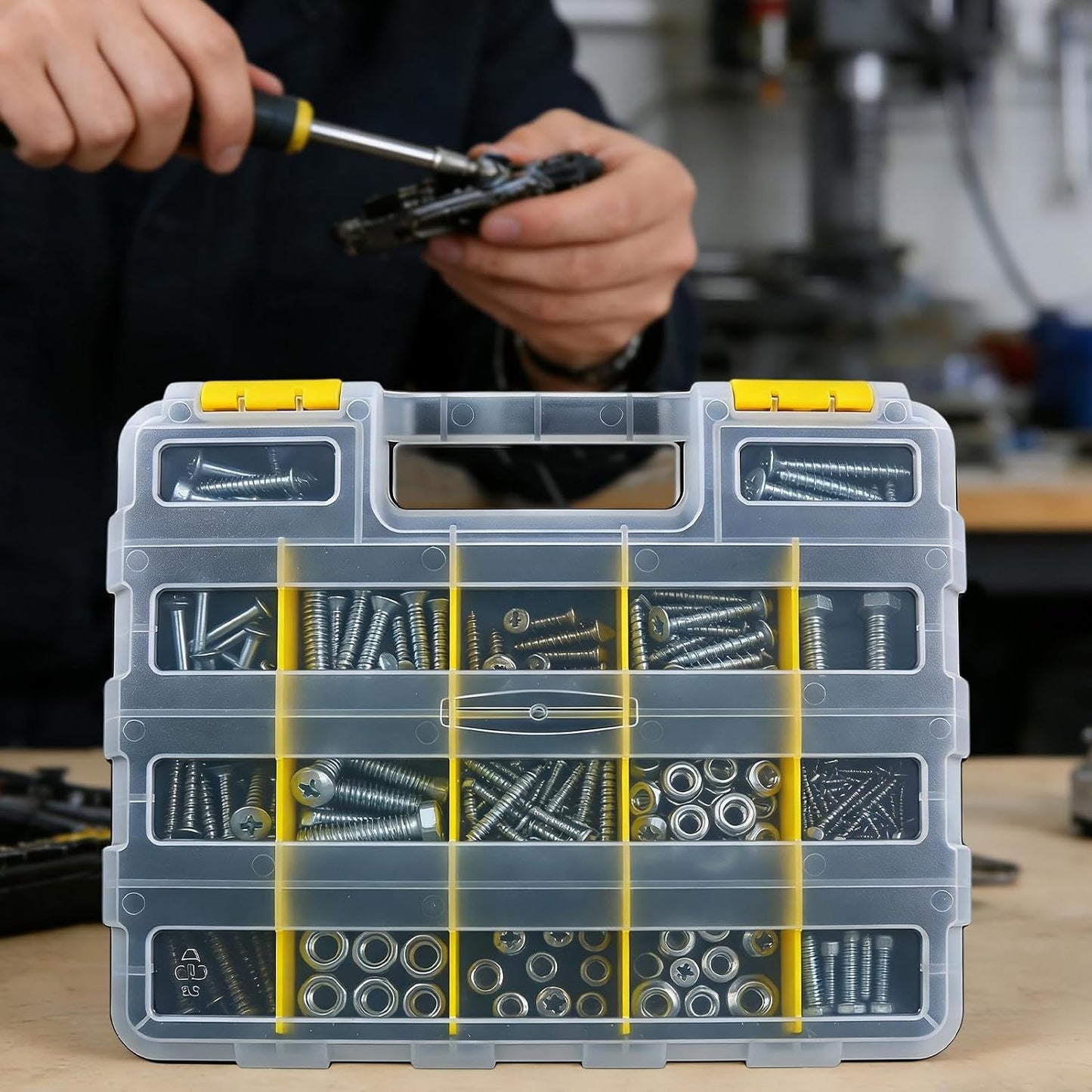 GENERIC Boîte De Rangement Pour Vis, 34 Compartiments, Organiseur De Taille Moyenne Pour Boulons, Clous, Rangement, Boîte à Outils Pour Garage, Atelier, Organiseur Polyvalent Pour Usage Domestique Et