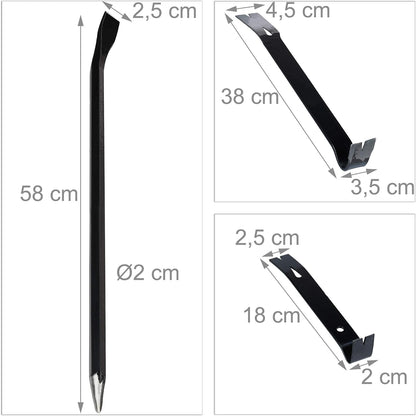  Relaxdays Pied-de-biche Lot De 5 Pièces, Levier Hexagonal, Grand Arrache-clou, En Acier, Noir
