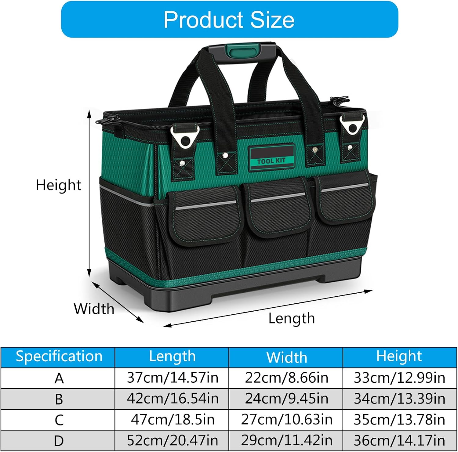  Sac à Outils De 40,6/45,7/58,4 Cm Avec Bandoulière Réglable, Sac De Rangement Pour Outils De Grande Capacité