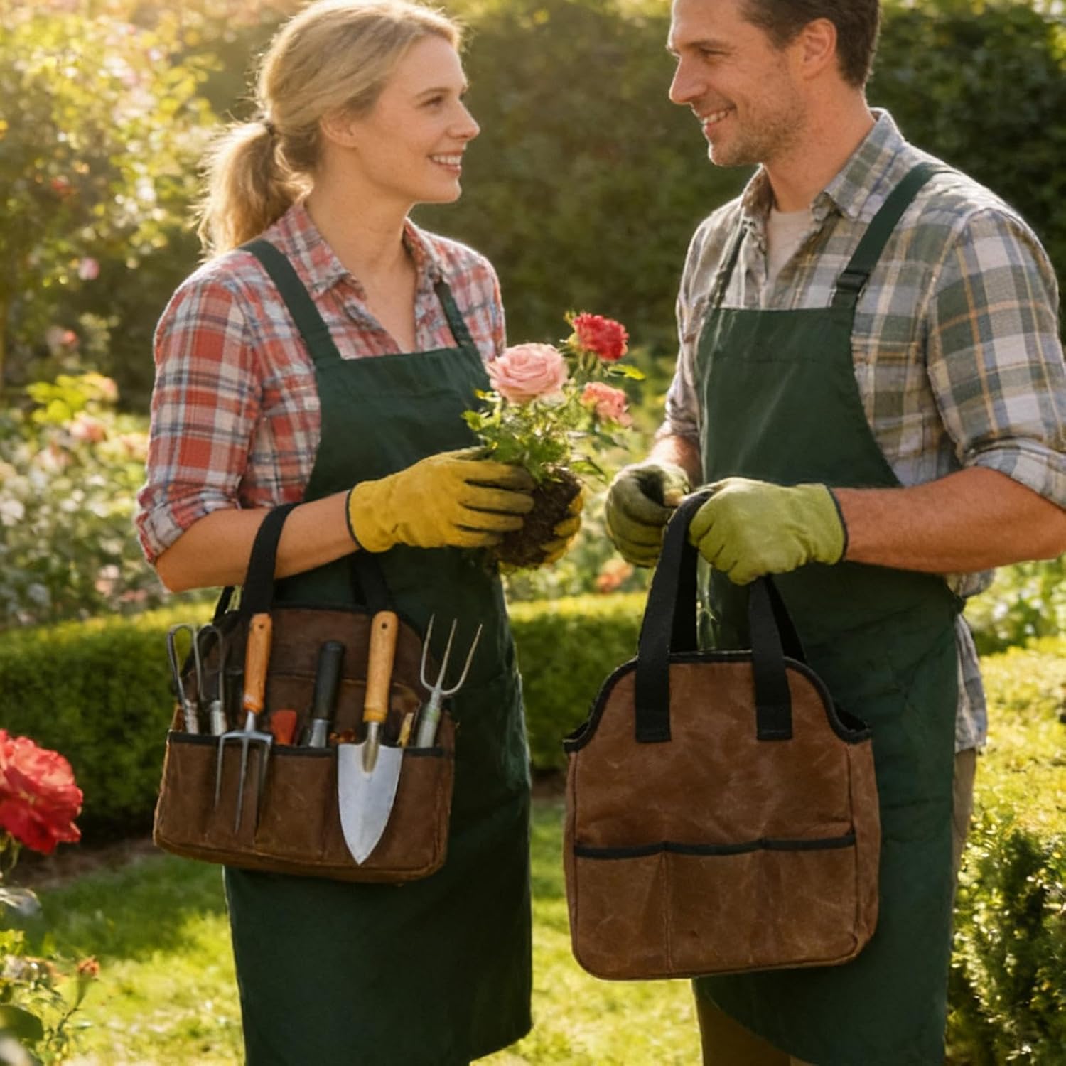  Sac à Outils De Jardin Ciré De 16 Onces, Sac à Outils Robuste, Organisateur De Rangement Durable, Porte-outils Multi-poches Pour Fleuriste, Atelier,