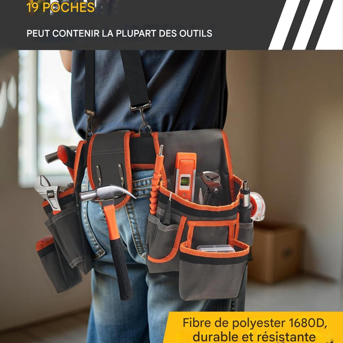  Ceinture Porte-Outils Pour Charpentier - Baudrier Utilitaire | Sacoches Ajustables à Bretelles Avec 19 Poches Pour Chantier Bricolage Et Tâches Électriques