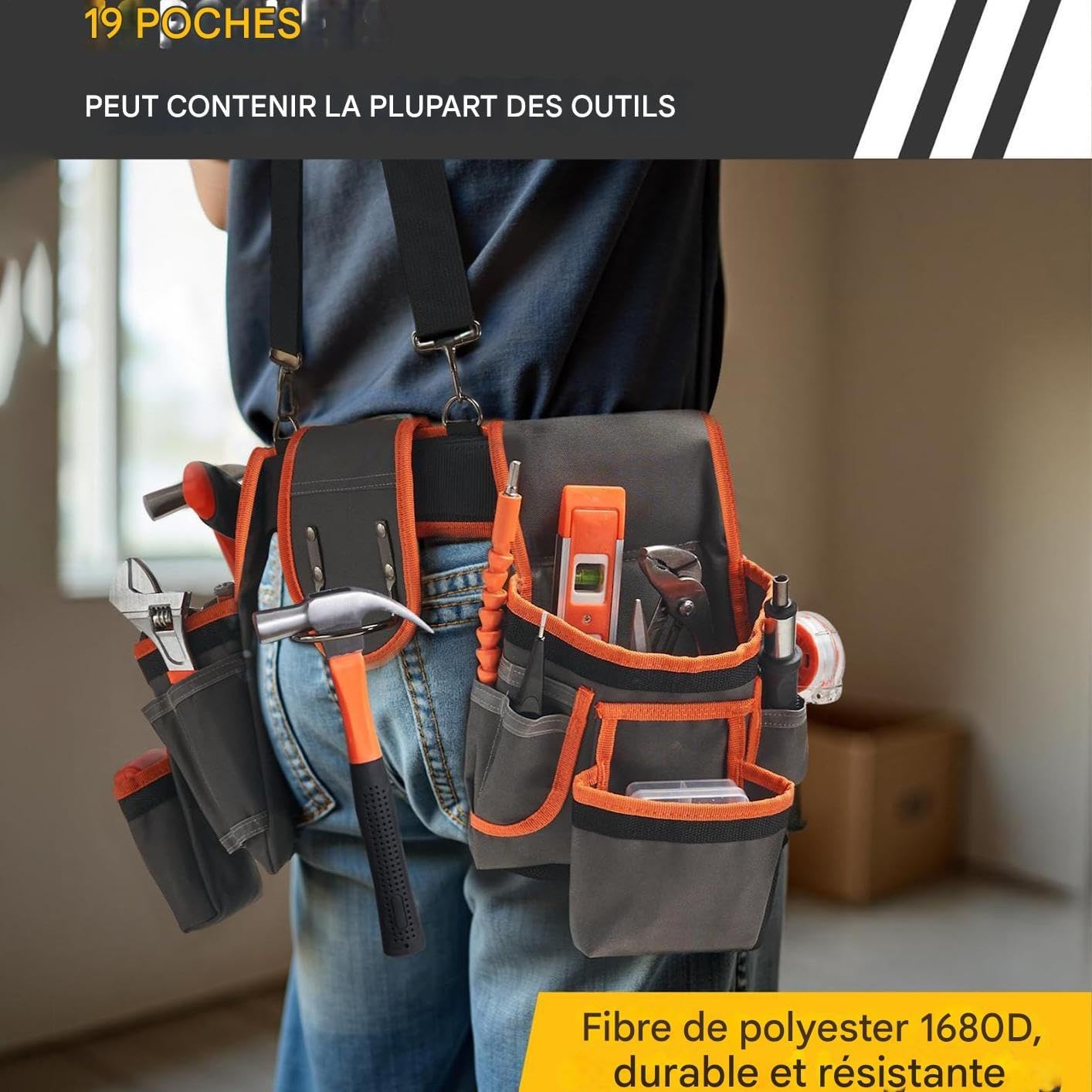  Ceinture Porte-Outils Pour Charpentier - Baudrier Utilitaire | Sacoches Ajustables à Bretelles Avec 19 Poches Pour Chantier Bricolage Et Tâches Électriques