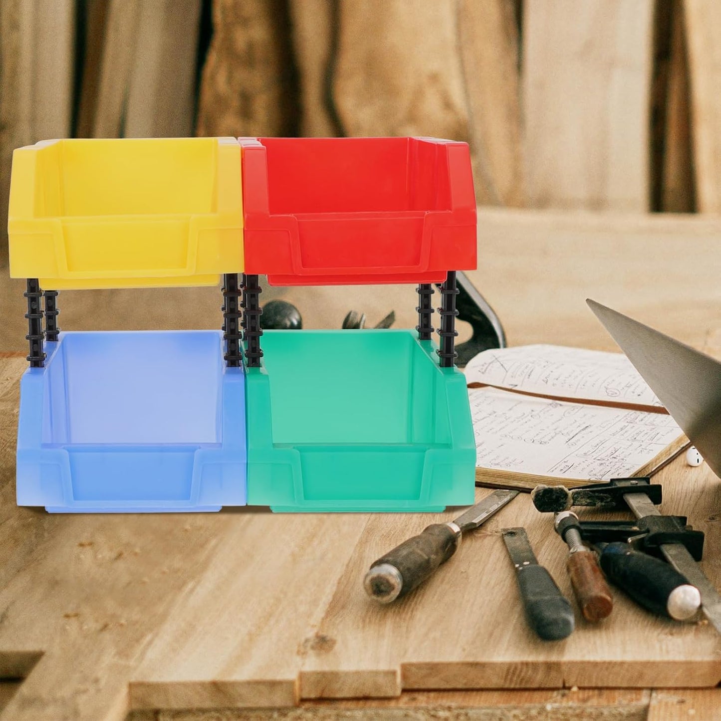  Ciieeo Set De Boîtes De Rangement En Plastique Léger Et Portable Lot De 4 Boîtes De Pièces D'entrepôt Modulables Pour Vis Et Petits Objets , Pour Organiser Classe Ou Bureau