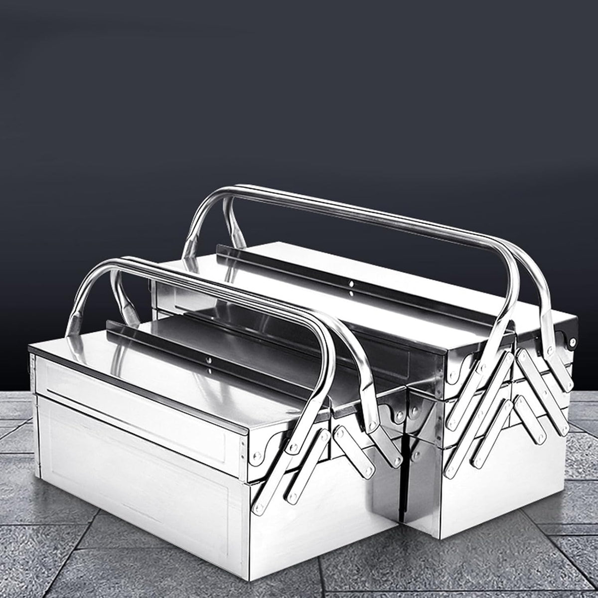  Boîtes À Outils Pliage En Acier Inoxydable Boîte Des Organisateurs Avec Double/Trois Couches Pour Stockage D'outils Efficace Une Portabilité Facile