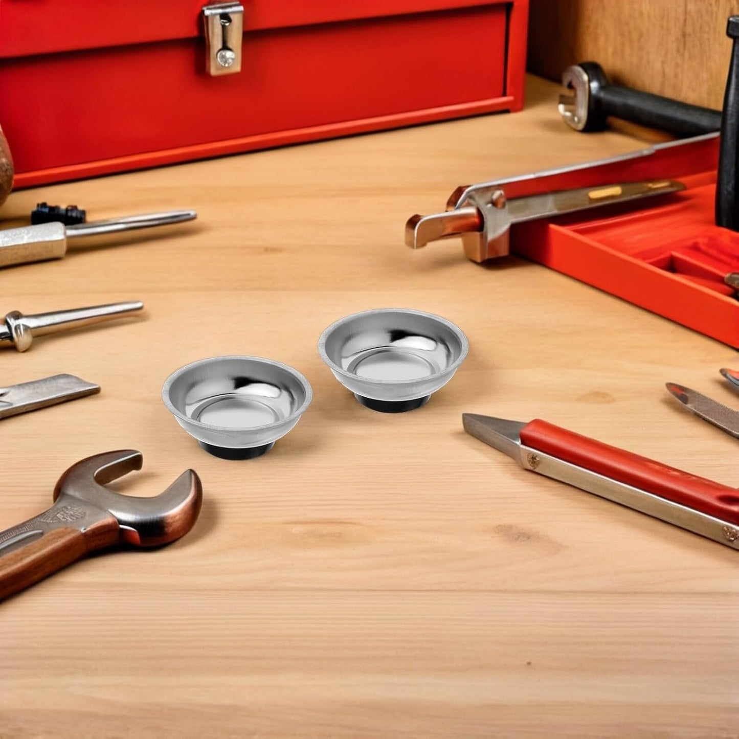  Ciieeo Plateau à Outils Magnétique Rond En Acier Inoxydable Argenté 3pcs Base Magnétique Pour Rangement Facile De Pièces Et Boulons Sur Établi